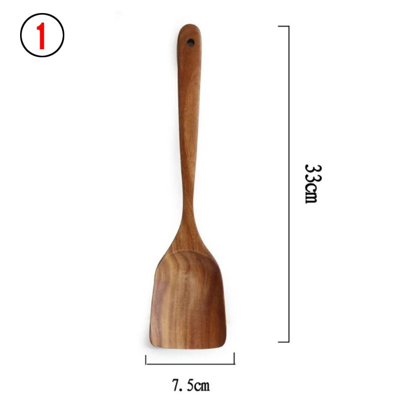 Set de Utensilios de Madera Natural de Teca (Cucharas, Espátula y Colador) - CasaNova