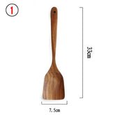 Set de Utensilios de Madera Natural de Teca (Cucharas, Espátula y Colador) - CasaNova