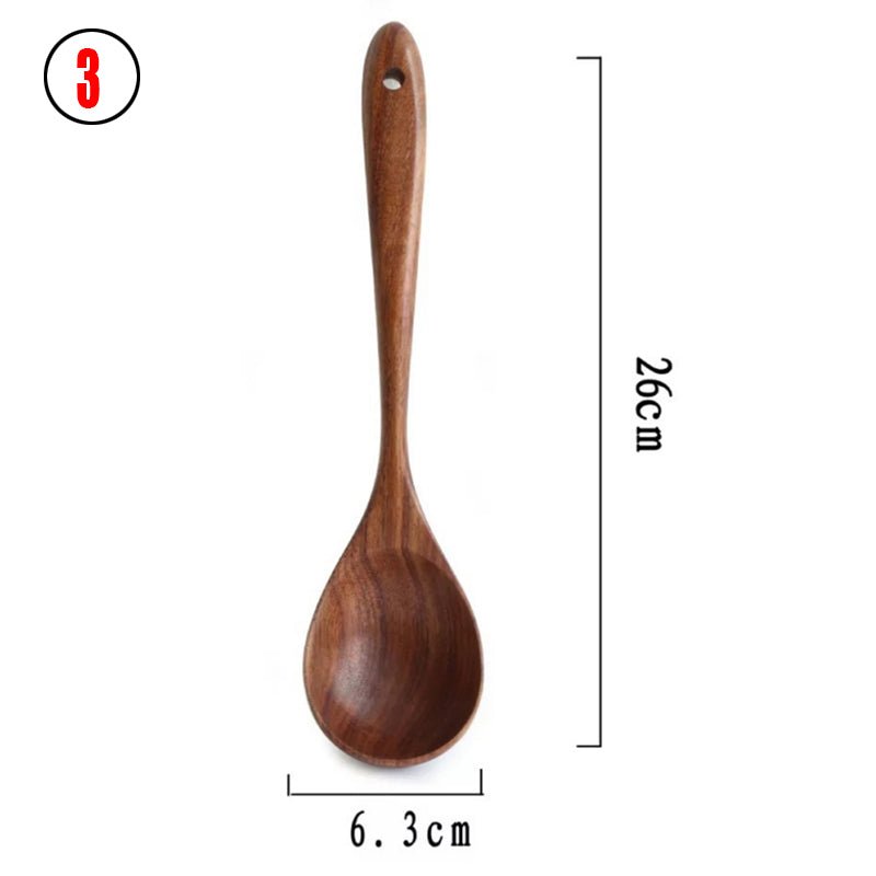 Set de Utensilios de Madera Natural de Teca (Cucharas, Espátula y Colador) - CasaNova