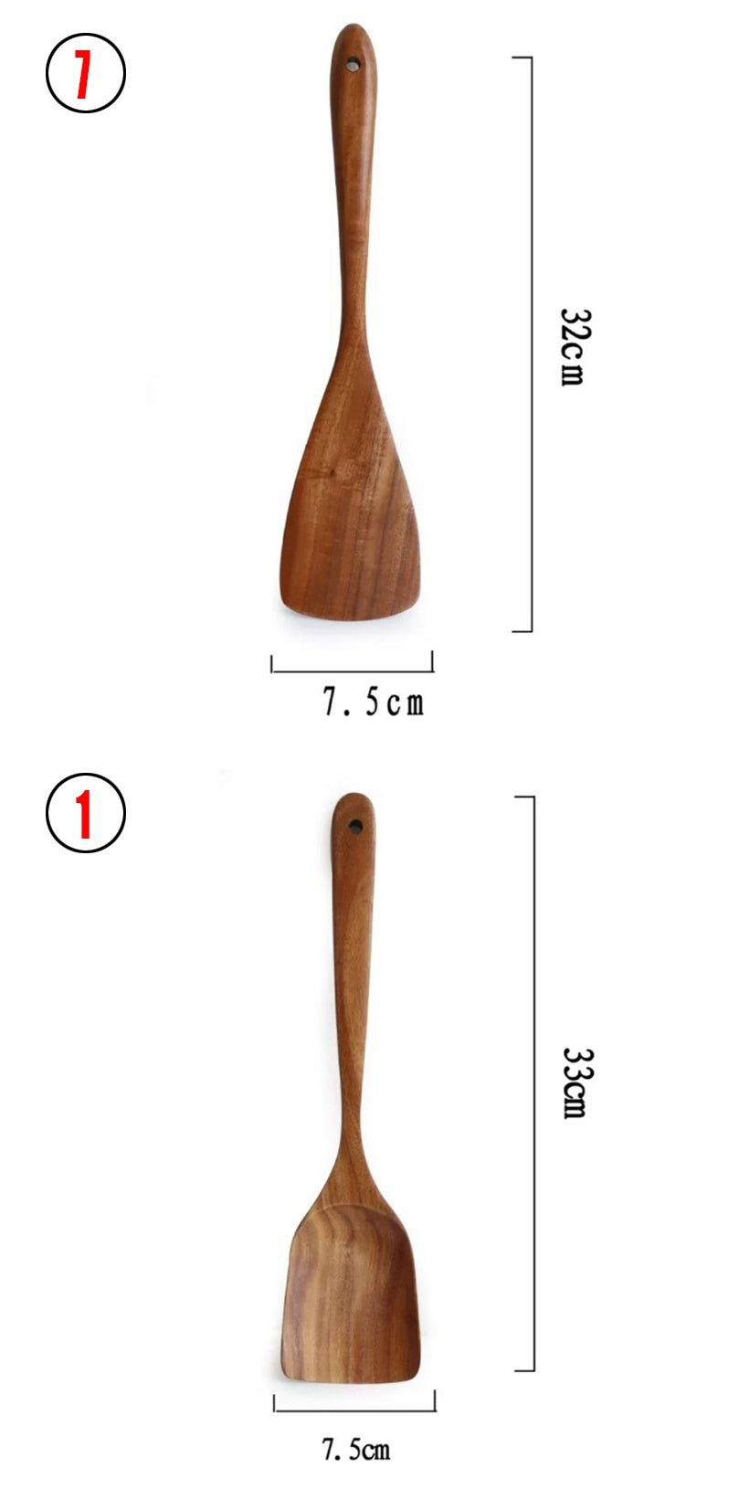 Set de Utensilios de Madera Natural de Teca (Cucharas, Espátula y Colador) - CasaNova