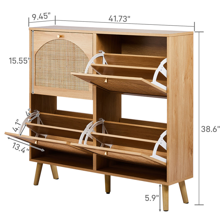 Zapatero de Ratán de 4 Puertas Dobles - CasaNova