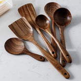 Set de Utensilios de Madera Natural de Teca (Cucharas, Espátula y Colador) - CasaNova