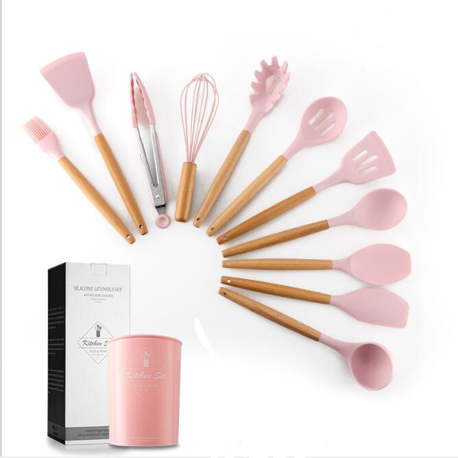 Set de Utensilios de Cocina de Silicón Premium con Mango de Madera ✨ - CasaNova