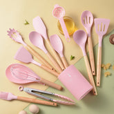 Set de Utensilios de Cocina de Silicón Premium con Mango de Madera ✨ - CasaNova