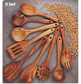 Set de Utensilios de Madera Natural de Teca (Cucharas, Espátula y Colador) - CasaNova
