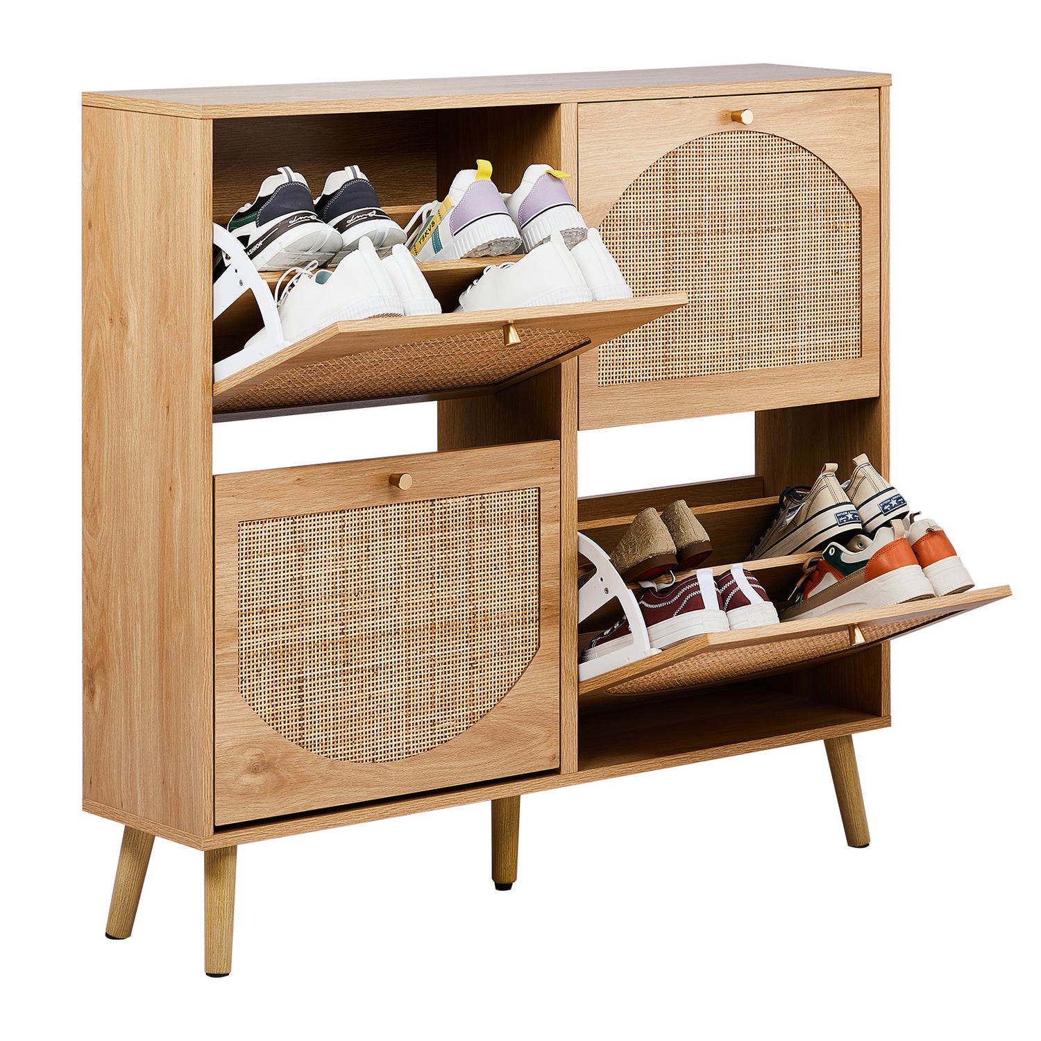 Zapatero de Ratán de 4 Puertas Dobles - CasaNova